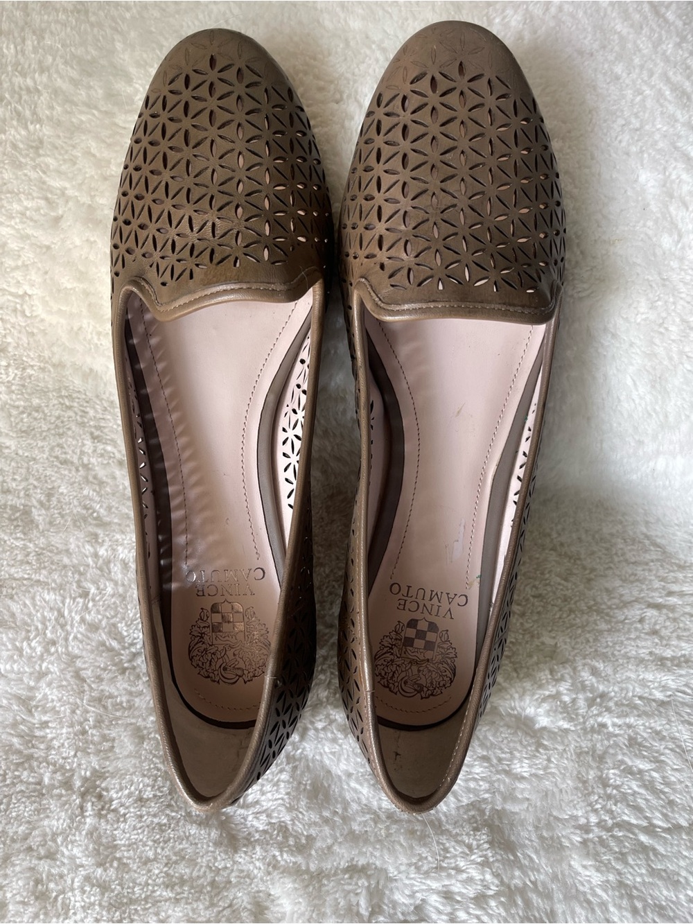 Vince Camuto Olive Taupe Laser-Cut Ballet Flats